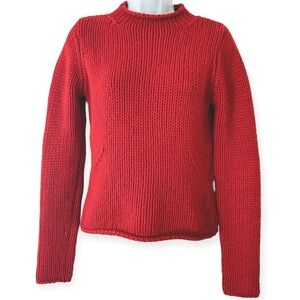 JOE TAFT 100% Cashmere Handknit Cable Knit Fisherman Sweater Red S EUC Gilmore